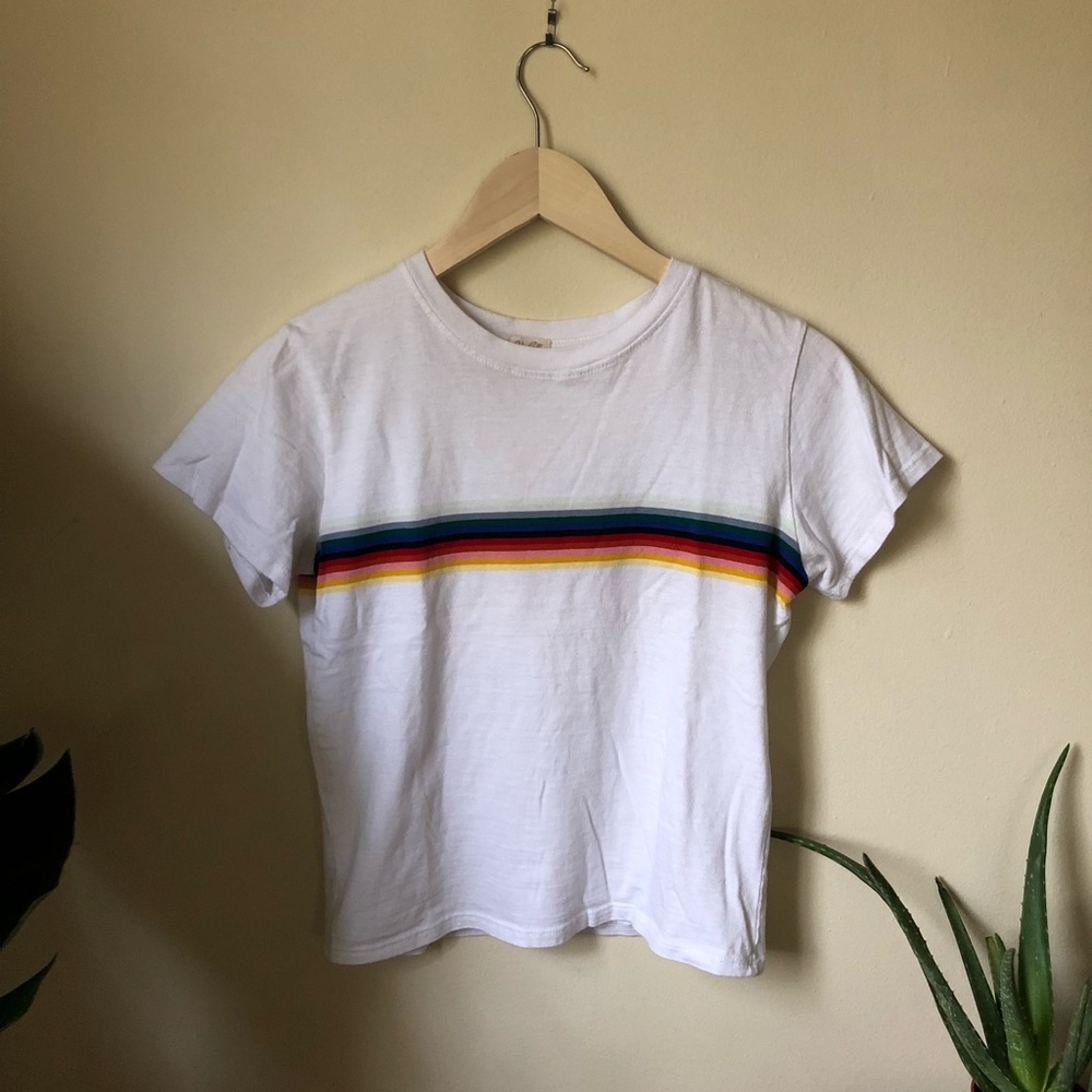 white cropped Jamie rainbow graphic tee